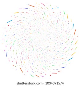 Bright Lines And Dots twirl source. Psychedelic centrifugal explosion organized by scatter lines and dots items. Vector illustration style is flat iconic symbols.