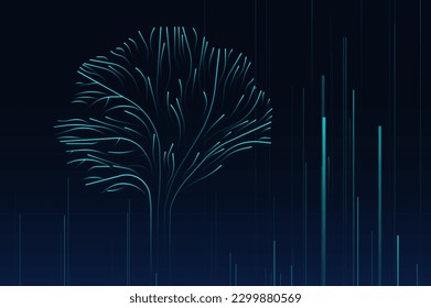 Bright lines form a tree. Abstract glowing modern lines. Cool gradient shapes. Graphic concept for your design