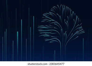 Las líneas brillantes forman un árbol. Resumen de líneas modernas brillantes. Formas gradientes geniales. Concepto gráfico para su diseño