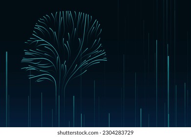 Bright lines form a tree. Abstract glowing modern lines. Cool gradient shapes. Graphic concept for your design