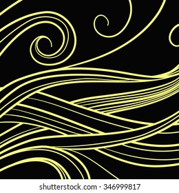 The bright lines on a dark background. Spiral. Background. Cover, Card. Stylish background. Hair. Curls. Lines.
