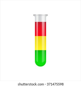 Bright liquid layers in a test tube isolated on a white background, Vector illustration