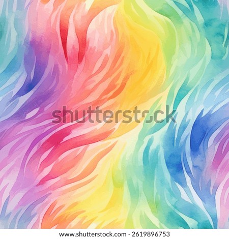 Bright lively watercolor vector background of rainbow feathers with intricate brush strokes and splashes of color seamless pattern, feeling of creativity and inspiration for various design projects