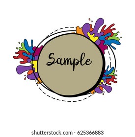 Bright logo. Circular. Text. Splashes around.