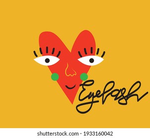 logotipo brillante en forma de corazón, ojos grandes, pestañas.