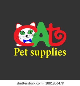 Bright logo, icon, emblem of a cat on a black background