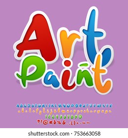 Bright logo with text Art Paint. Vector set of colorful Alphabet Letters, Numbers and Symbols. 