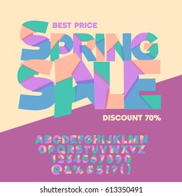 Bright logo with text Spring sale. Vector set of colorful letters, numbers and symbols