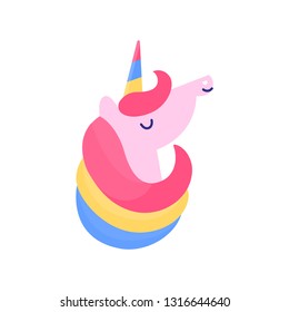 Bright logo. Unicorn with a colorful mane and horn. Vector illustration on white background.