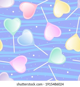 Bright lollipop heart. Seamless sweet pattern. 