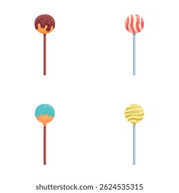 Bright lollipop icons set cartoon vector. Round multicolored candy on stick. Sweet food