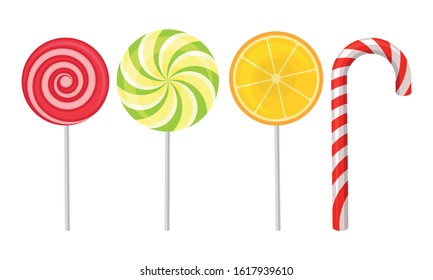 Bright Lollipops and Candies on Sticks Vector Set