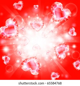 bright love background with hearts and lights
