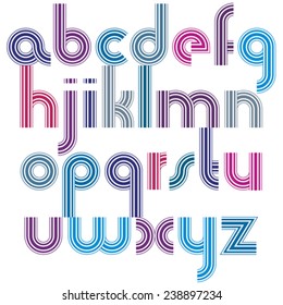 Bright lowercase letters with rounded corners, animated spherical striped font.