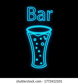 Bright luminous blue neon sign for cafe bar restaurant beautiful shiny with a beer mug on a black background. Vector illustration.