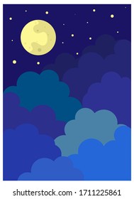 Bright luminous moon. Against the background of the night starry sky.