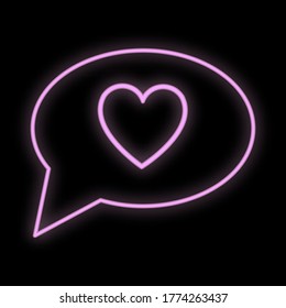 Bright luminous purple festive digital digital neon sign for a store or postcard beautiful shiny with a love dialog and a heart on a black background. Vector illustration.