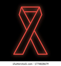 Bright luminous red medical digital neon sign for a pharmacy or hospital store beautiful shiny with a ribbon on a black background. Vector illustration.