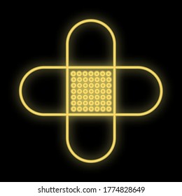 Bright luminous yellow medical digital neon sign for a pharmacy or hospital store beautiful shiny with adhesive on a black background. Vector illustration.