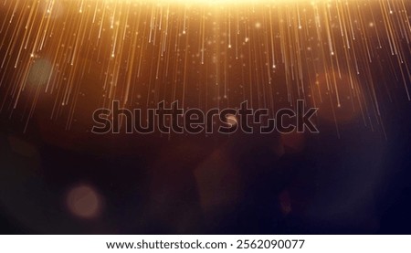 Bright luxurious background with vertical glow of golden highlights of shimmering lines. Realistic background with 2D effect. Neon glow of bright rays.	