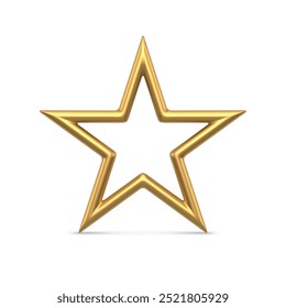 Bright luxury golden star metallic surface 3d template vector illustration. Realistic expensive jewelry insignia symbol Christmas tree decor interior bauble or spruce toy