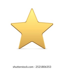 Bright luxury golden star metallic surface 3d template vector illustration. Realistic expensive jewelry insignia symbol Christmas tree decor interior bauble or spruce toy