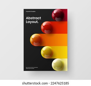 Bright magazine cover design vector illustration. Original 3D spheres company brochure template.