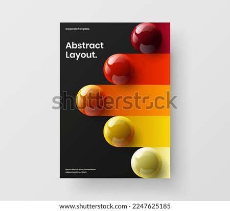 Bright magazine cover design vector illustration. Original 3D spheres company brochure template.