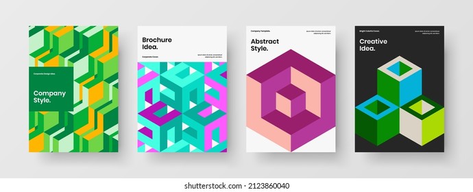 Bright magazine cover vector design layout bundle. Simple mosaic tiles postcard concept composition.
