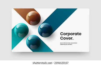 Bright magazine cover vector design template. Modern realistic spheres presentation concept.