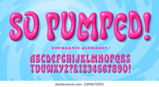 A bright magenta pink alphabet with an inflated bubble or pumped up balloon effect.