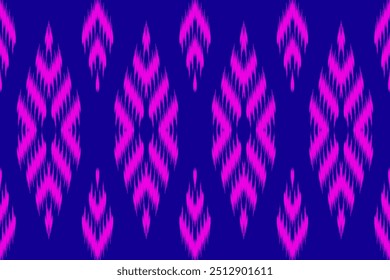 Bright Magenta and Purple Ikat Design with Soft Chevron Patterns, Perfect for Ethnic-Themed Fabric and Modern Home Decor