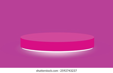 Bright magenta-colored space featuring a vibrant, circular, glowing platform atau podium with modern design aesthetics.