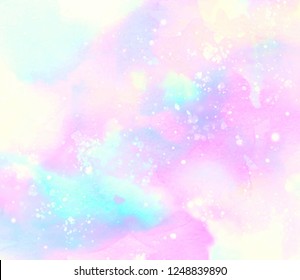Bright magic colorful hand drawn watercolor wash blur vector abstract cosmic wallpaper. Vibrant liquid water wet texture background for illustration, design, vintage card, party poster, template 