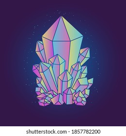 Bright magic crystal isolated on dark background. Vector illustration