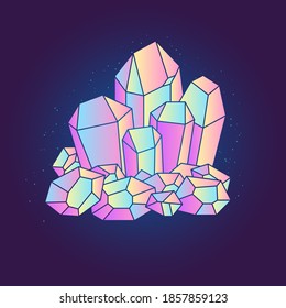 Bright magic crystal isolated on dark background. Vector illustration