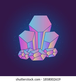 Bright magic crystal isolated on dark background. Vector illustration