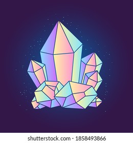 Bright magic crystal isolated on dark background. Vector illustration