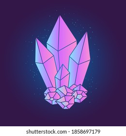 Bright magic crystal isolated on dark background. Vector illustration