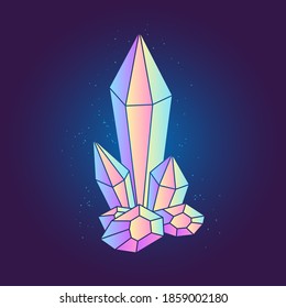 Bright magic crystal isolated on dark background. Vector illustration