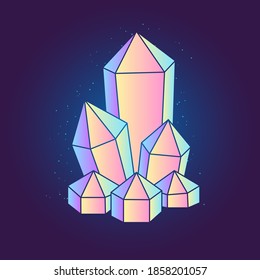Cristales mágicos brillantes aislados en un fondo oscuro. Ilustración del vector