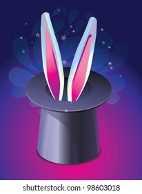 bright magic hat wit rabbit's ears - vector illustration