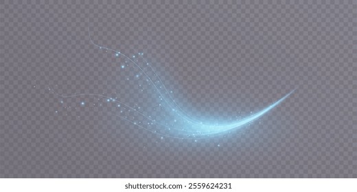 Bright magical blue Christmas glow effect. Comet sparkles with curved lines. Glowing star dust wave, sparkling sparkles of magical starlight.