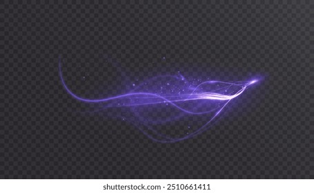 Bright magical comet light effect with lots of sparkling glitter and shimmering light effects. Magic purple wind for web design and fairy decoration. Vector