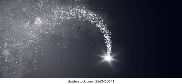 Bright magical light effect of bright comet glow. Glowing star dust wave, shiny sparkles of magical starlight for web design and illustration.