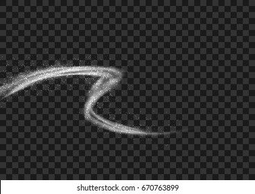 Bright magical mist glowing speed light smoke shadow. Abstract shiny color silver illuminated wave design element with glitter effect. Vector illustration