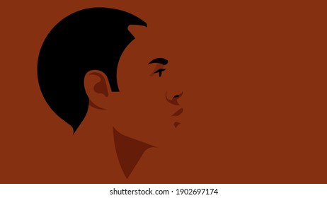 Bright man portrait - young black man with short hair. Handsome male face side view. Young man from America, Africa or Brazil. Flat style vector avatar.