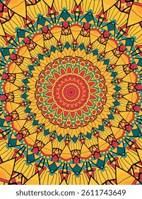 Bright Mandala Pattern Design with Detailed Eyes and Floral Patterns
