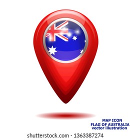 Bright map icon with map of Australia. Location Icon vector. Vector illustration