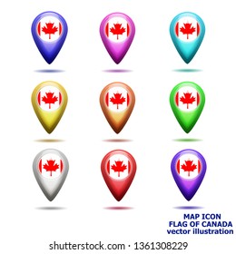 Bright map icon with map of Canada. Location Icon vector. Vector illustration
